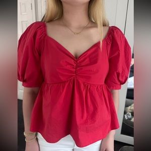 English Factory Red Puff Sleeve Top
